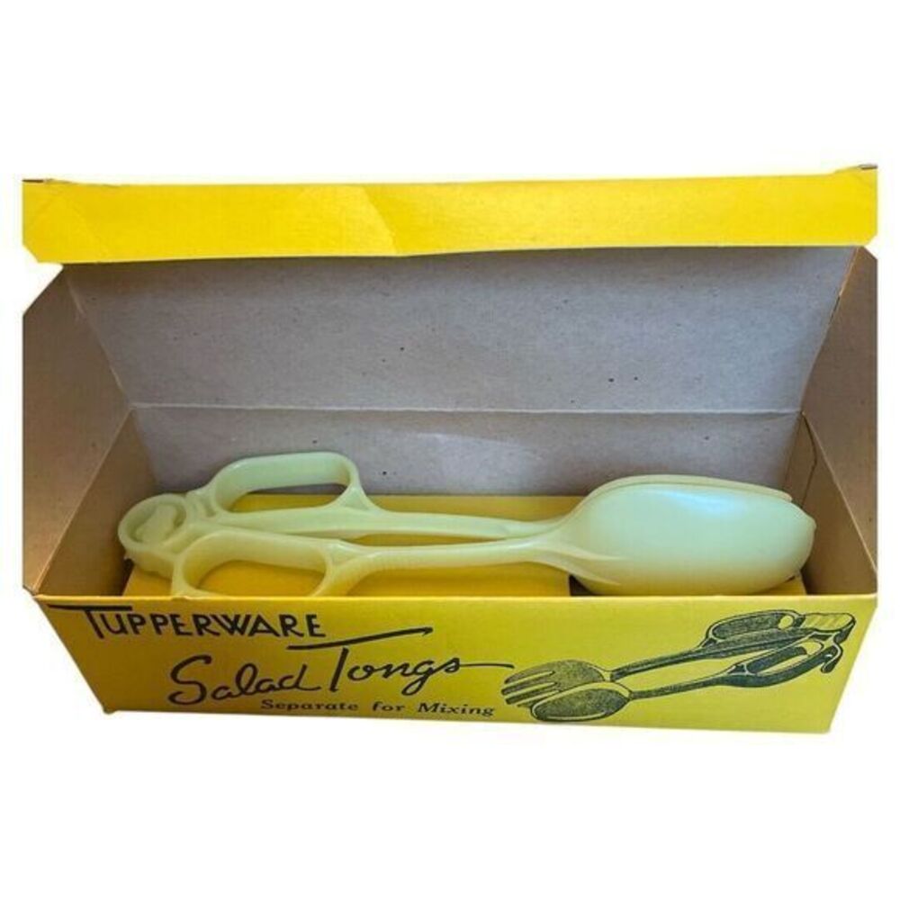 Vintage Tupperware‎ Salad Tongs Yellow Pastel 1958 Original Box